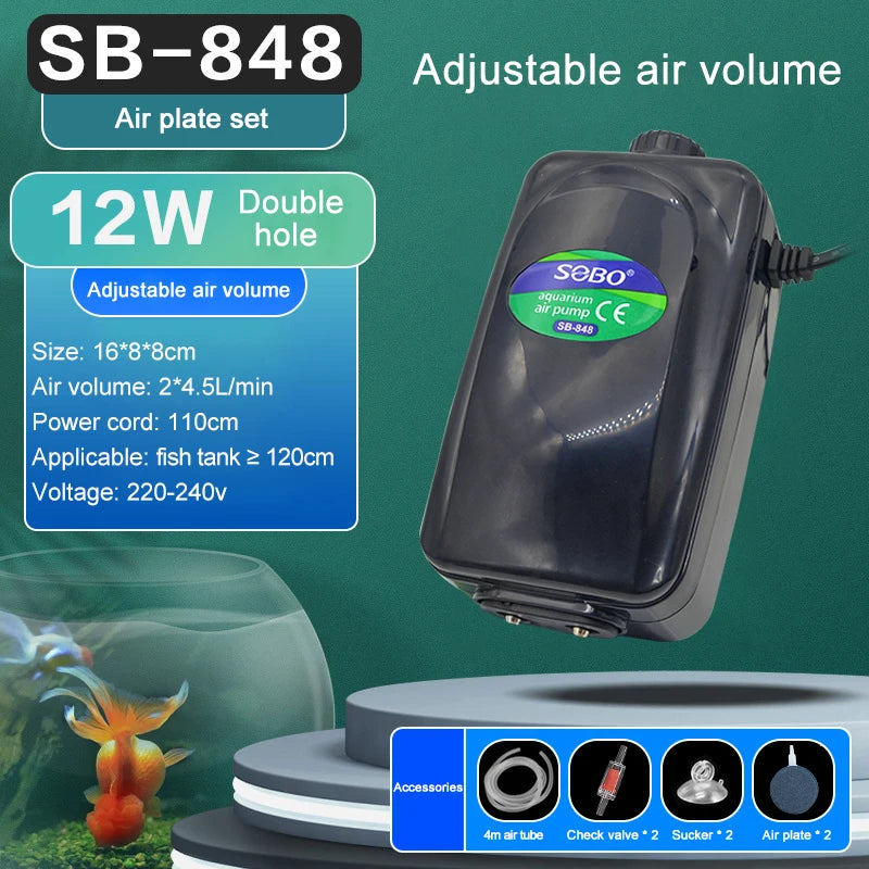 Pompă de aer silențioasă pentru acvariu TUNFAN SB988 - 12W, 220V, Ø0.5cm