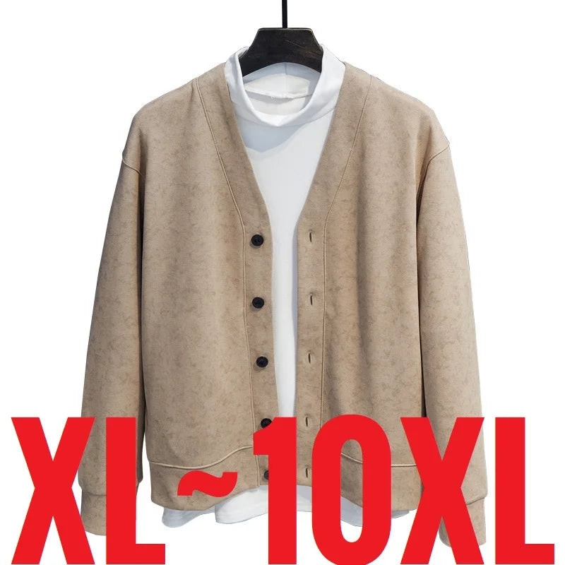 MAINKULCN Cardigan Koreanischer Stil V-Ausschnitt - Größe 8XL-10XL, Material Polyester Baumwolle, Knopfleiste