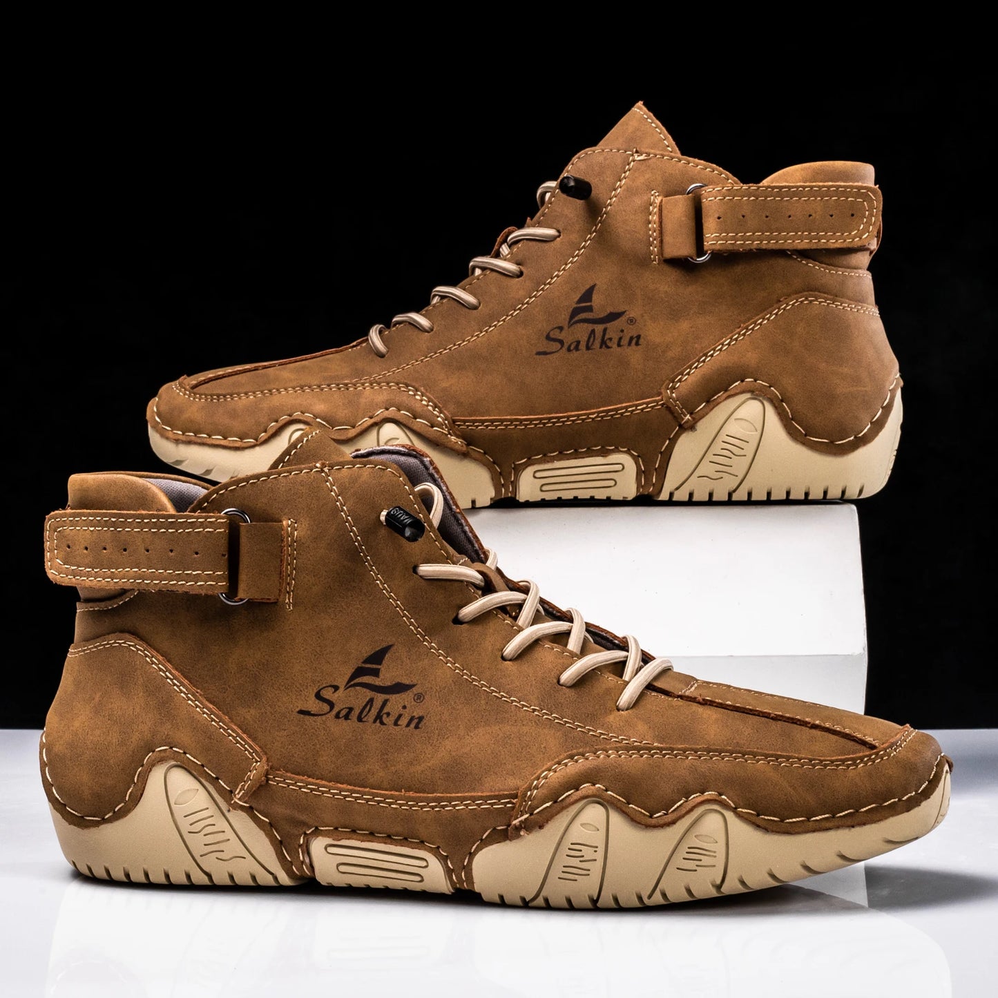 AbfuberCN Stiefeletten Handgefertigte Outdoor Lederschuhe - Größe EU, Obermaterial Leder, Schnürverschluss