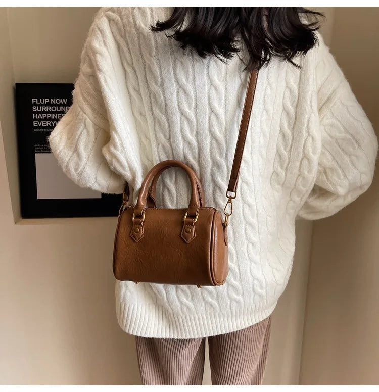 Women Vintage Boston Bag Casual Fashion Crossbody Women's British Style Top-Handle Simple Female Shoulder Bag for Girl