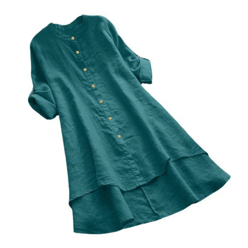 Tibet Damen Cardigan Einfarbig - Baumwolle Hanf Langarm