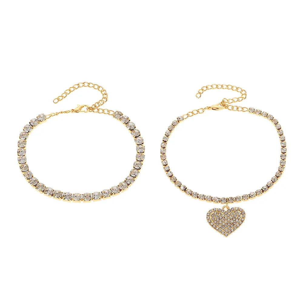 Mode Strass Kette Fußkettchen für Damen - Luxus Glänzende Knöchel Armband am Bein - Weiblich Hochzeit Party Schmuck Fuß Accessoires
