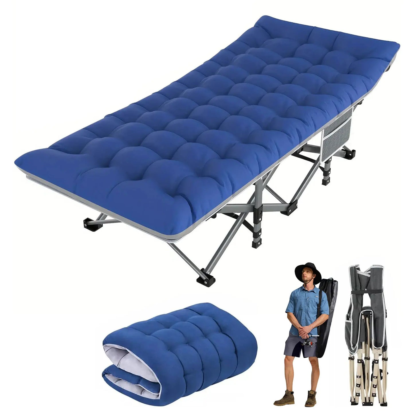 Campingbett 2025: Klappbares Camping Feldbett Heavy Duty Tragbar - Outdoor Camping Bett Erwachsene Strand RV 200KG Belastung