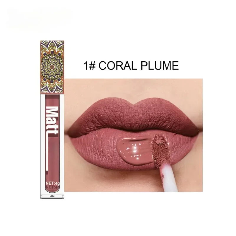 Waterproof Matte Nude Lip Gloss Brown Nude Pigment Dark Red Long Lasting Velvet Liquid Lipstick Women Makeup Lip Glaze 1pcs