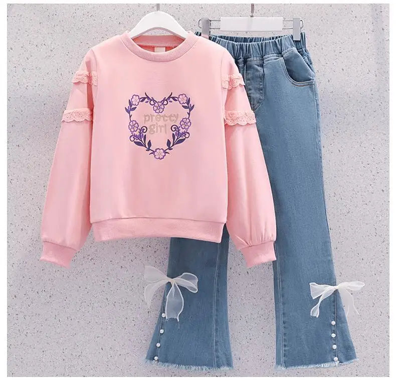 Kinder Set Mädchen Pullover - Langarm Rundhals Größe 4-6J