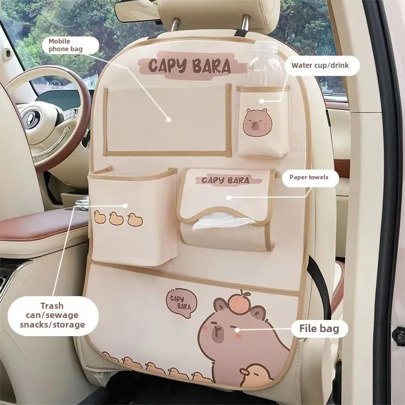Car seat back storage bag Hanging bag Car seat back anti-kick mat multi-functional cute in-car storage bag