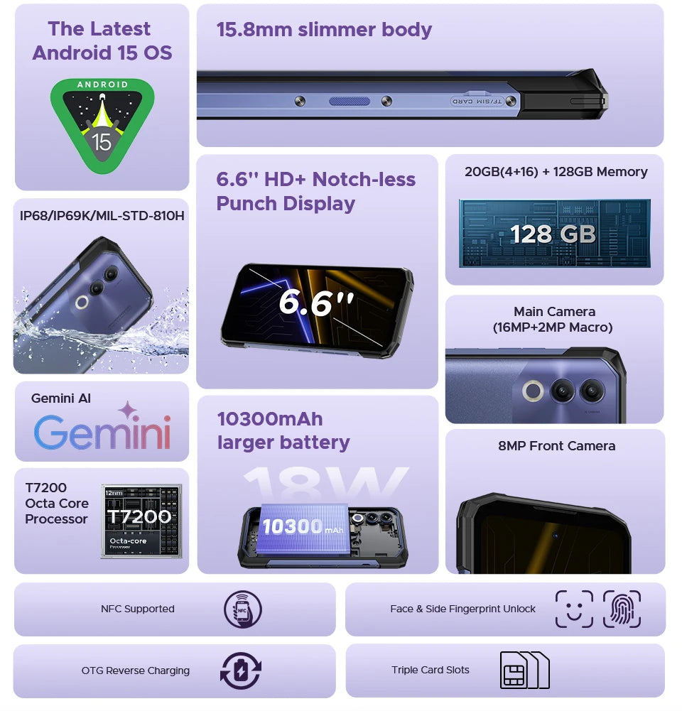 DOOGEE Blade20 Robustes Gemini AI Smartphone - 10300mAh 6,6 Zoll 18W