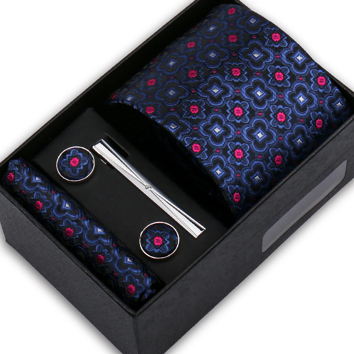 Elegant Men's Suit Necktie Gift Box Set Floral Tie Handchief Cufflinks Tie Clip 4-Piece Business Wedding Party Suit Accessories