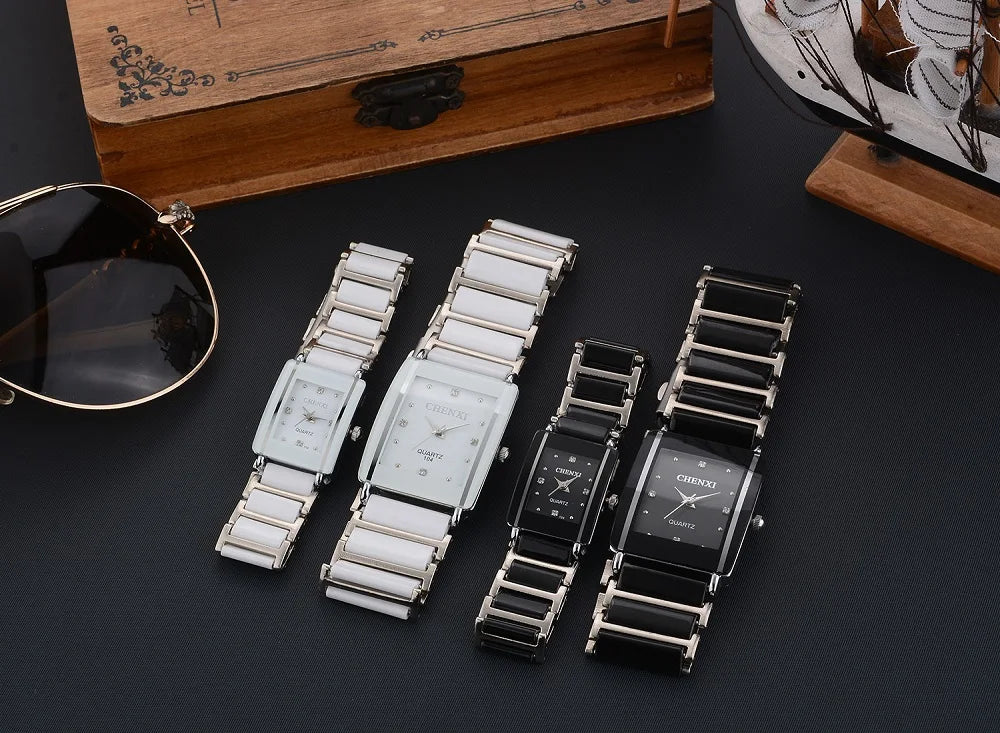 Luxury Brand CHENXI Elegant Women Watch Rhinestone White Silver Simple Stylish Ceramics Bracelet Quartz Casual Lady Wristwatch
