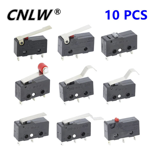 10x Mikroschalter KW11-3Z 5A 250V - Mini Endschalter NO/NC mit Rollenhebel