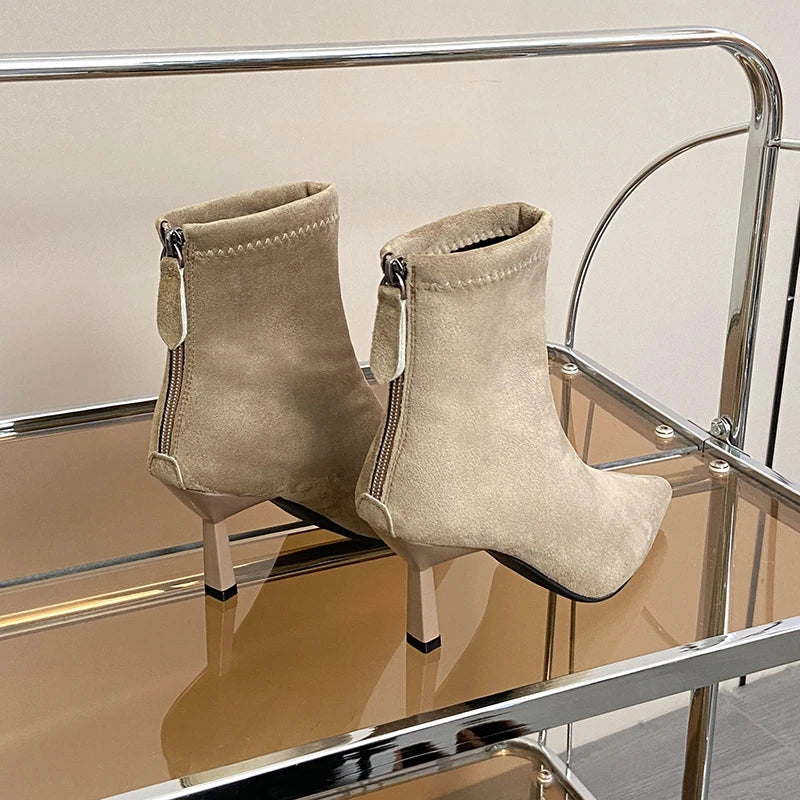 Ghete vintage Ohmmayby, toc subțire - înălțimea tocului 5-8 cm, până la gleznă, căptușeală din fleece