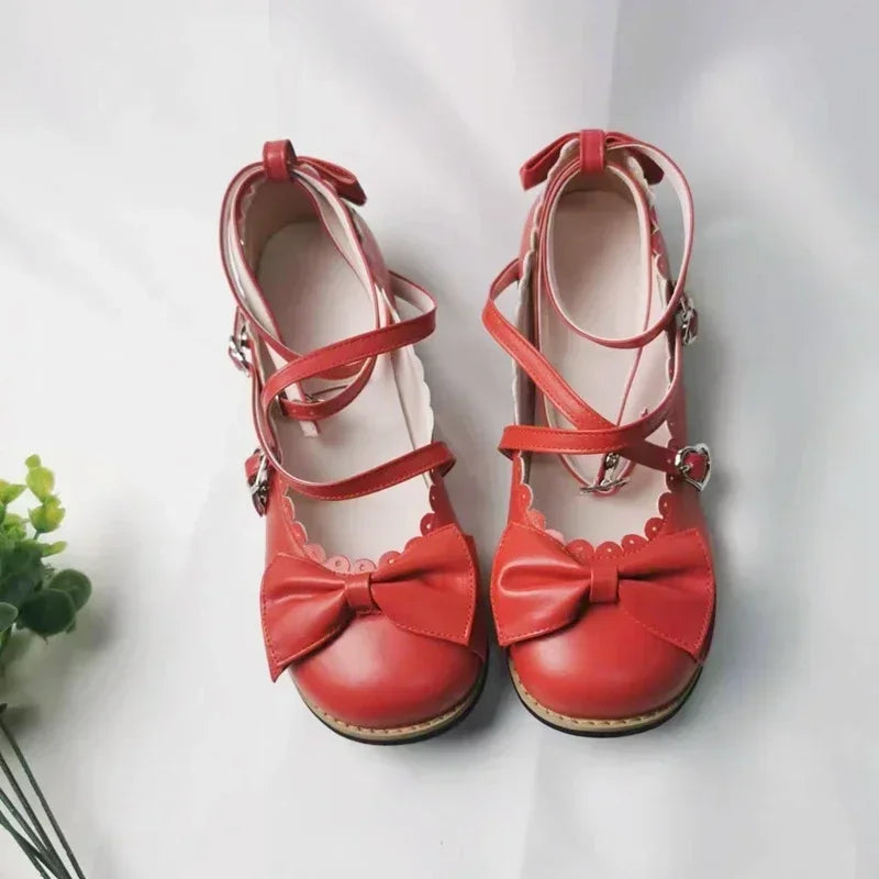 Lolita Schuhe Damen 2025 - Flats Low Round Cross Straps Schleife - Süße Mädchen Prinzessin Tea Party Schuhe Studenten 34-41