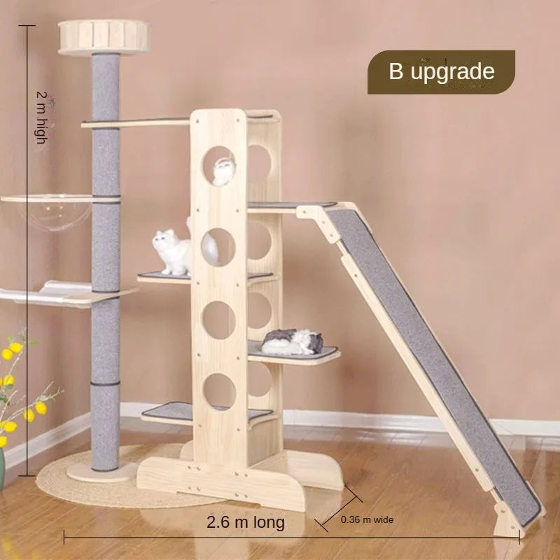 Mehrstöckig Katzen Baumhaus Massivholz Katzen Klettergerüst Multifunktional Katzenhaus Katzen Klettern Spielzeug Katzen Hängematte Haustier Zubehör