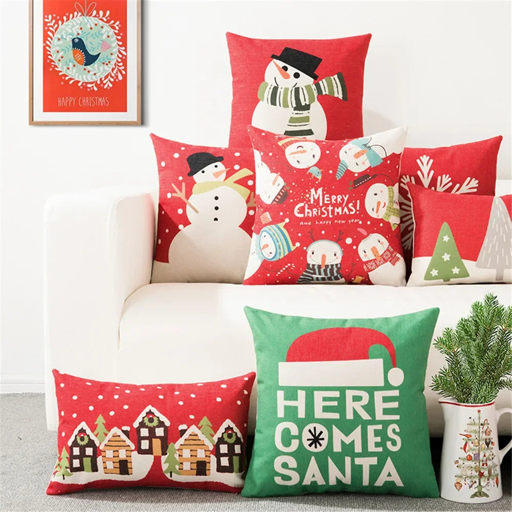 Christmas Decorations for Home Pillow Cover Decoratives Polyester Merry Christmas Snowman Snowflake Deer Pillow Cushion Cover