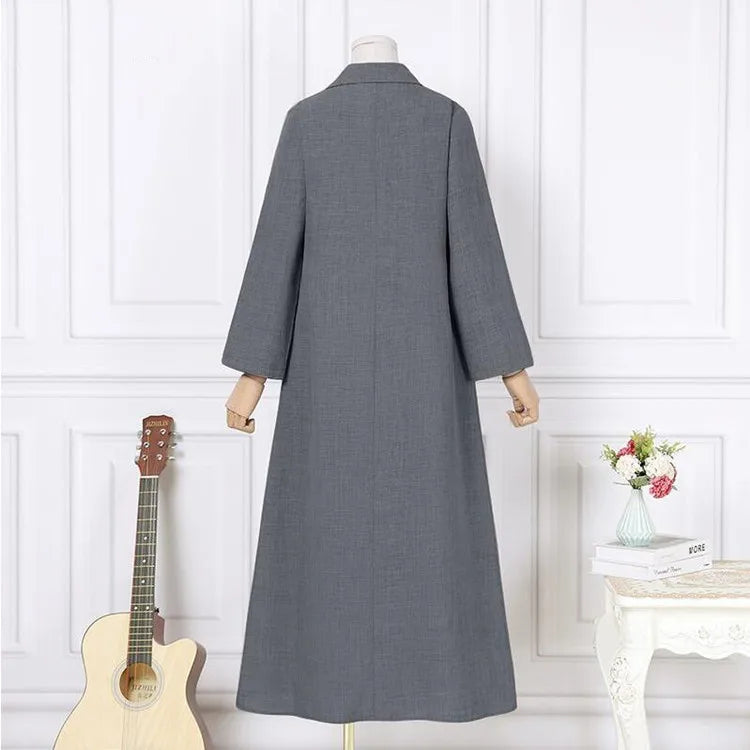 Elegant Shirt Dress for Women Fashion Lapel Temperament Long Dress Spring Autumn New Casual Office Ladies Maxi Dress Modest Robe