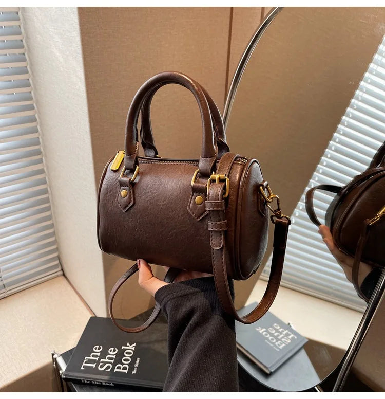 Women Vintage Boston Bag Casual Fashion Crossbody Women's British Style Top-Handle Simple Female Shoulder Bag for Girl