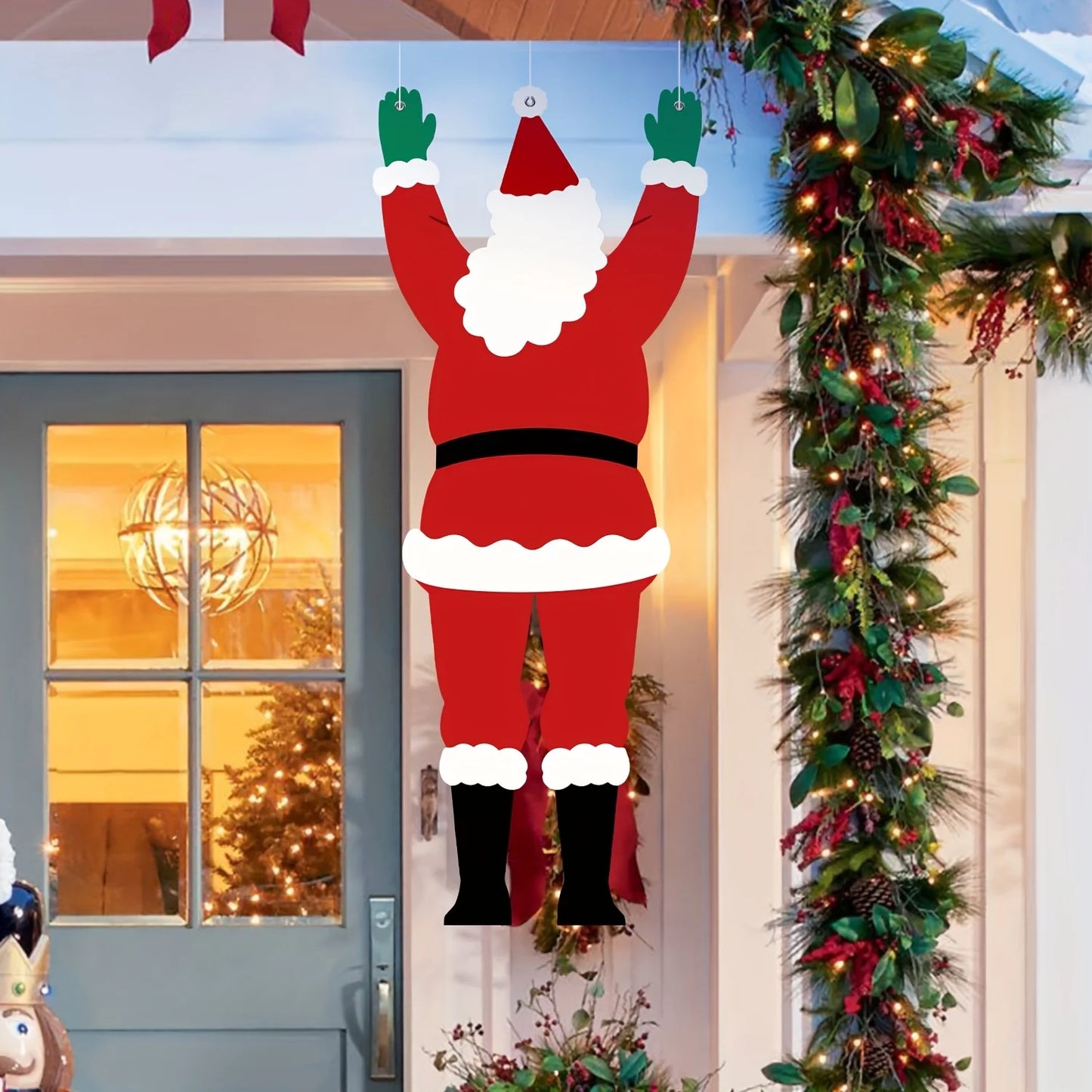 1pc Santa Claus Climbing Wall Hanging Decoration Christmas Outdoor Ornament Festive Party Decoration Polyester Hanging Cloth