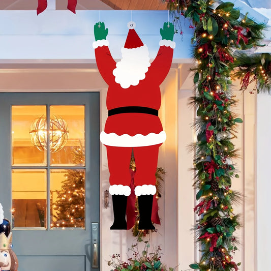 1pc Santa Claus Climbing Wall Hanging Decoration Christmas Outdoor Ornament Festive Party Decoration Polyester Hanging Cloth