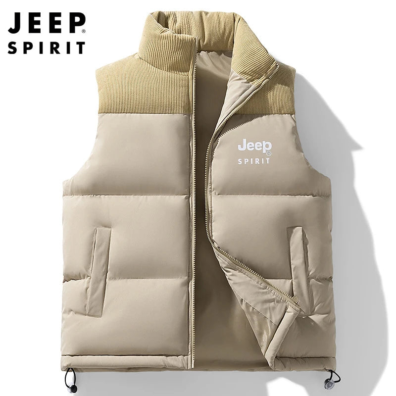 JEEP SPIRIT Herren Stehkragen Weste - Größe Regulär, Material Baumwolle, Gewicht Leicht