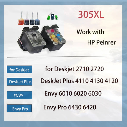 Vilaxh 305 305XL Refill Ink Cartridges Compatible for HP 305 305XL DeskJet 2700 2710 2720 2721 2722 2723 4110 4120 Printer