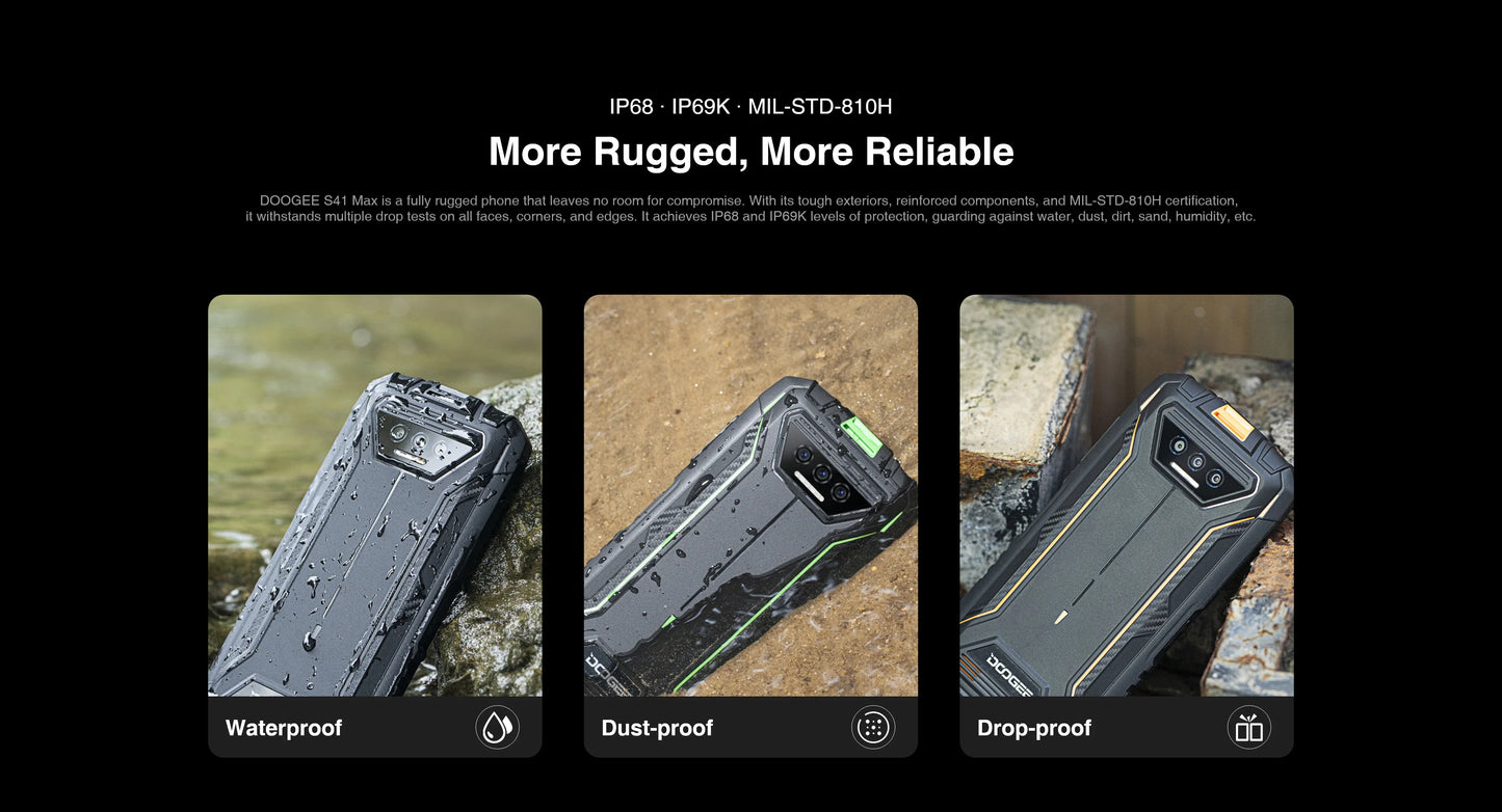 Doogee S41 Max robustes Smartphone 6GB + 256GB T606 Display HD + Batterie 6300mAh 13MP + 8MP Android 13 NFC/OTG/Dual SIM