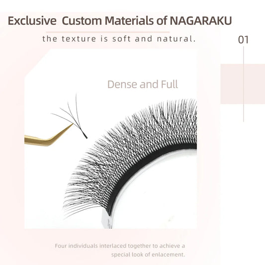 NAGARAKU 4D W Shape Hand Waved Premade Fans Eyelash Extensions Full Lashes Natural Soft Light Individual Matte Dense