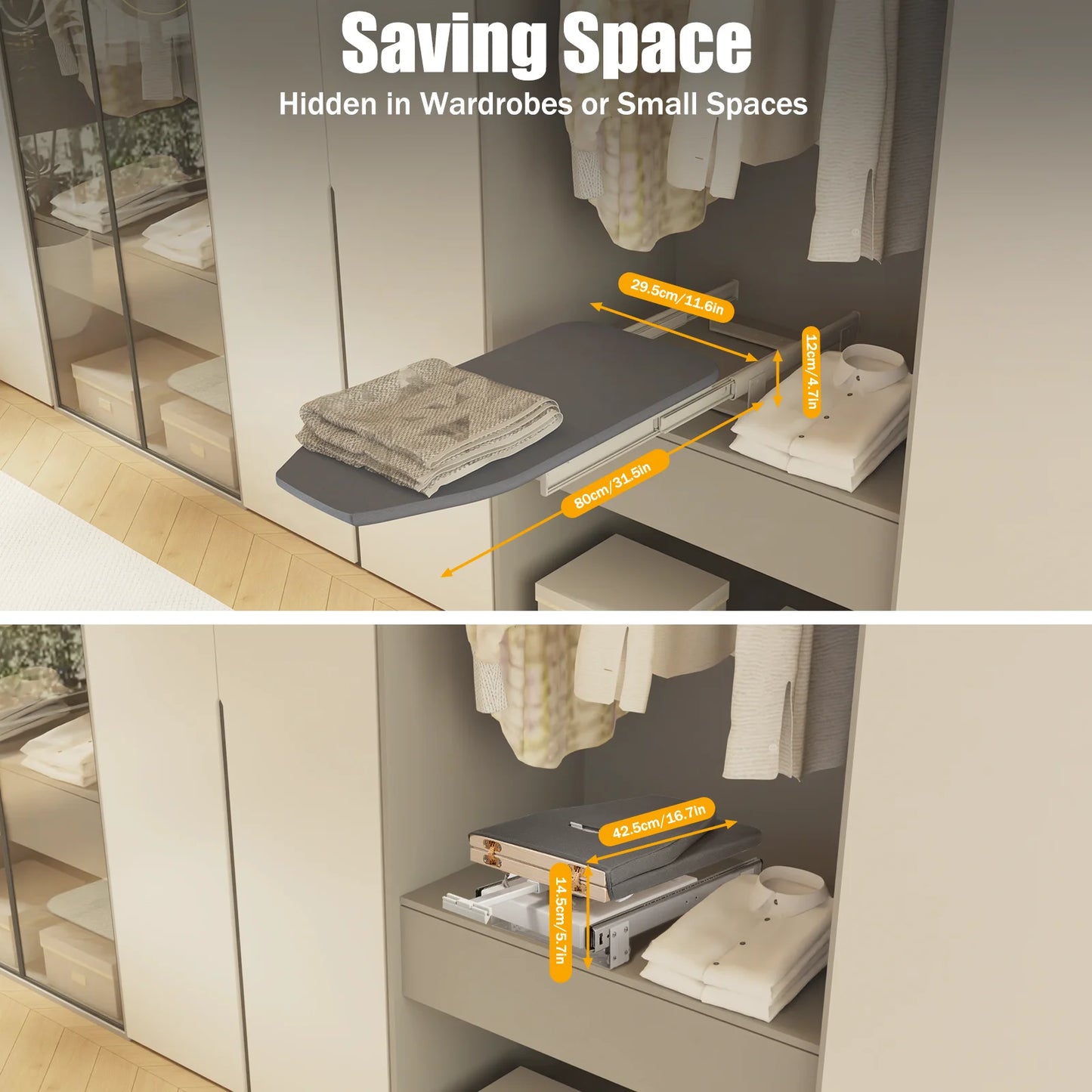 Faltbarer Bügelbrett-Schrank Grau 180 ° Rotation Pull-out Folding Für Verschiedene Kleidungsstücke