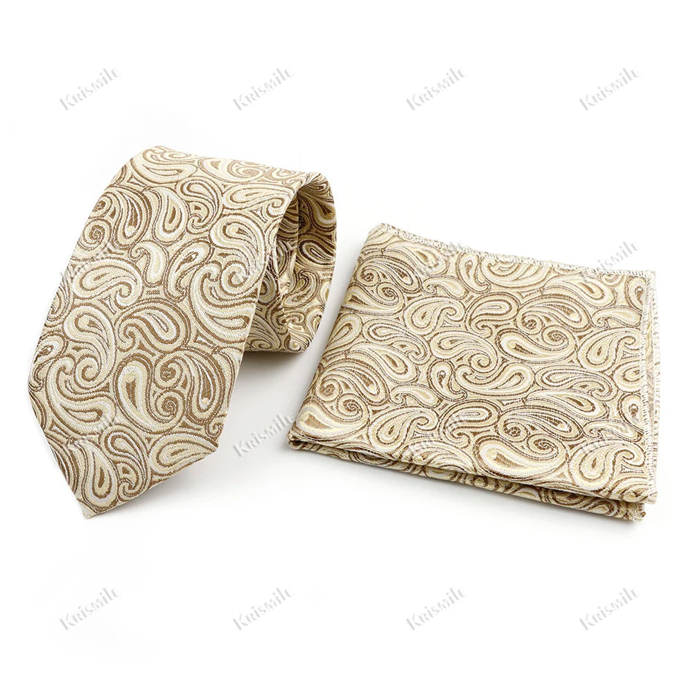 Novelty Paisley Tie Pocket Square Set For Men Skinny Slim 6cm Necktie Fit Business Wedding Party Stage Host Daily Wear Accessory