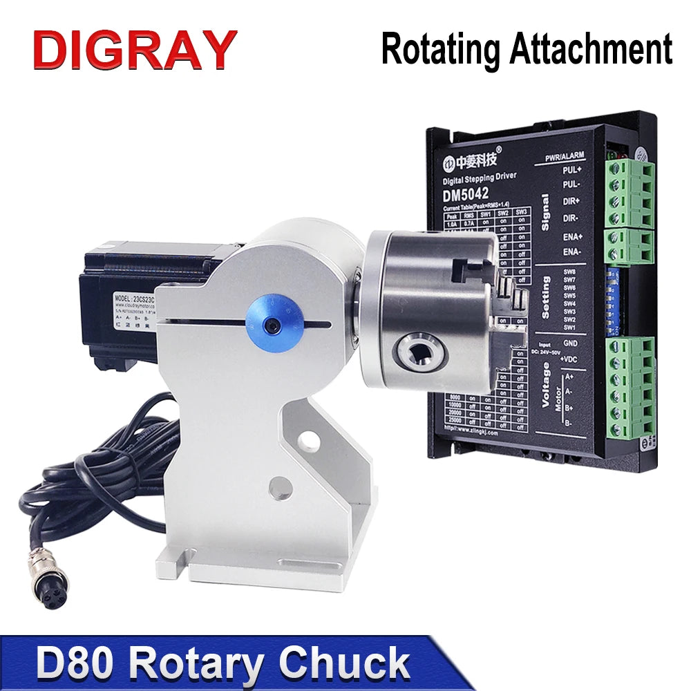 DIGRAY Rotary Befestigung RA-D80A Rotary Gerät mit Drei Chuck +DM5042 Treiber für UV CO2 & Faser Laser Markierung Maschine