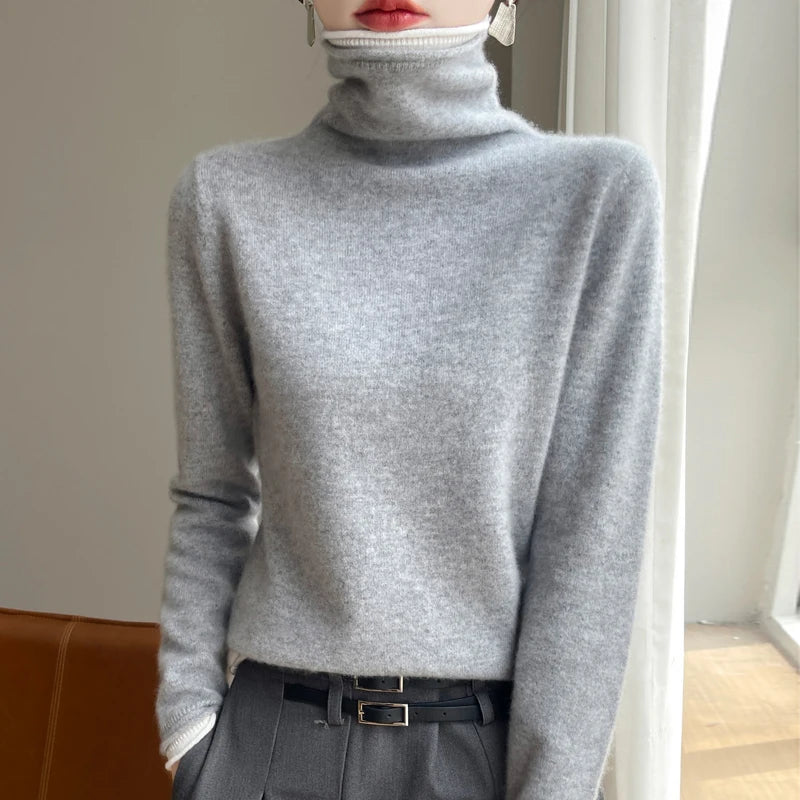 SHUANGYANROADCN Merino Rollpullover - Größe M, Merinowolle