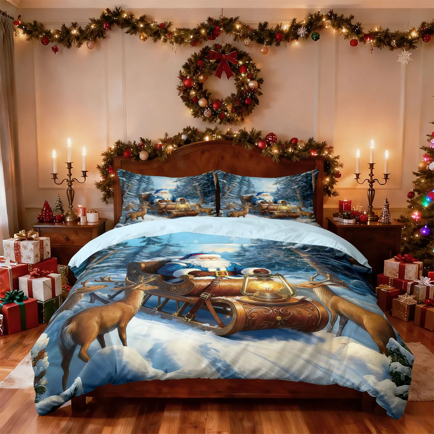 3pcs Merry Christmas, Santa Claus Printed Chipless Bedding Set, Multi Size Bedding Decoration, Comfortable and Machine Washable