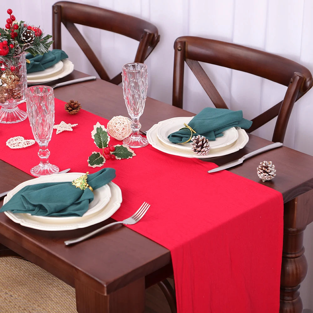 Christmas Table Runner Christmas Green Decoration for Home Xmas Party Decor 100% Cotton Table Runner for Wedding Table Decor