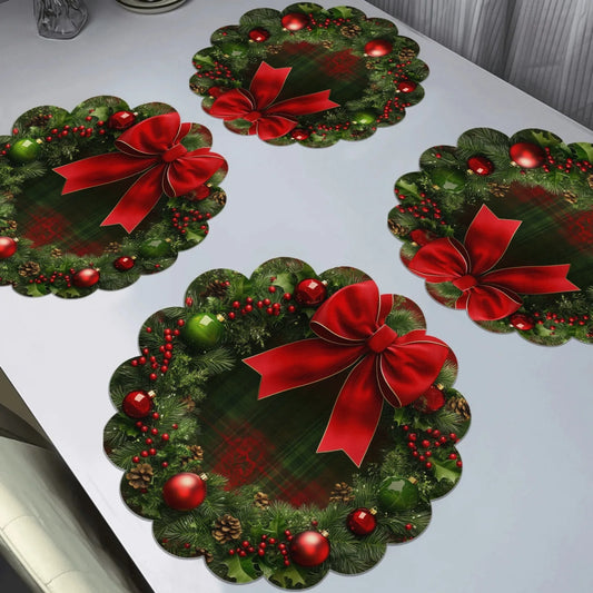 Christmas Round Placemat Cartoon Santa Claus Wreath Snowflake Heat Insulation Pad Xmas Table Coasters Merry Christmas Decor 2025
