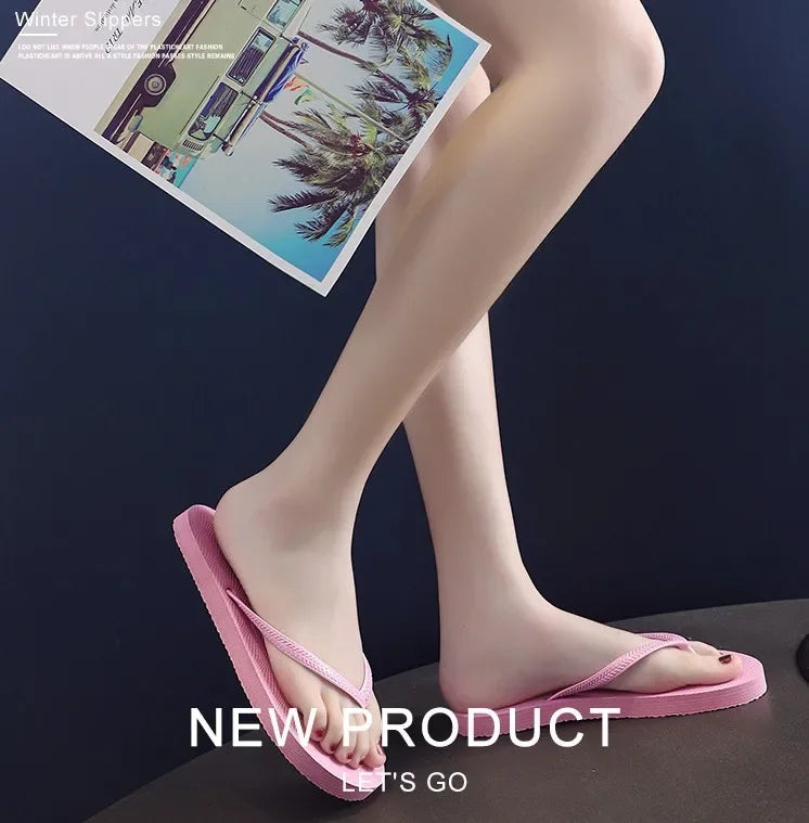 Women Summer Slippers Solid Beach Flip Flops Anti-slip Slipper Casual Shoes Home Shoes Women Simple Comfortable Beach Shoe