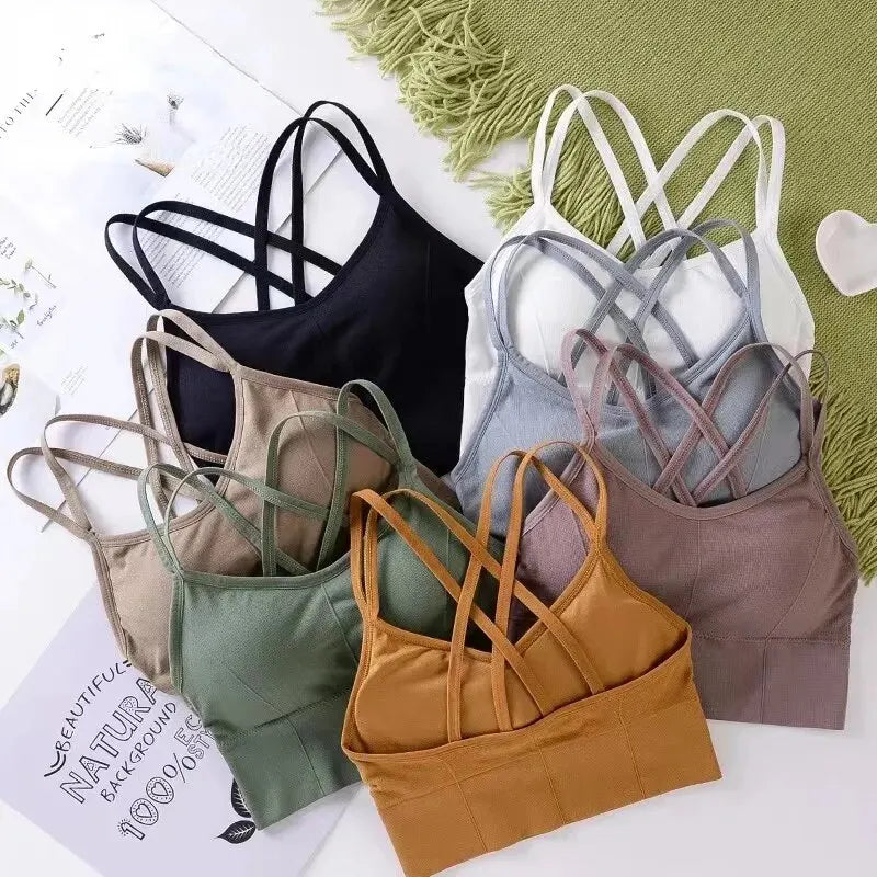 Sexy Frauen Tops Rücken Cross Strap Tank Top Push Up Laufen Sport BH Atmungsaktiv Weich Fitness Beauty Einfarbig Yoga BH