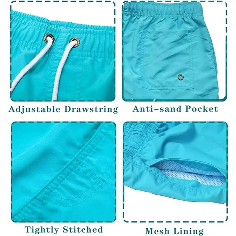 Herren Schwimmhose Taschen Mesh-Futter Schnelltrocknend Casual Board Shorts