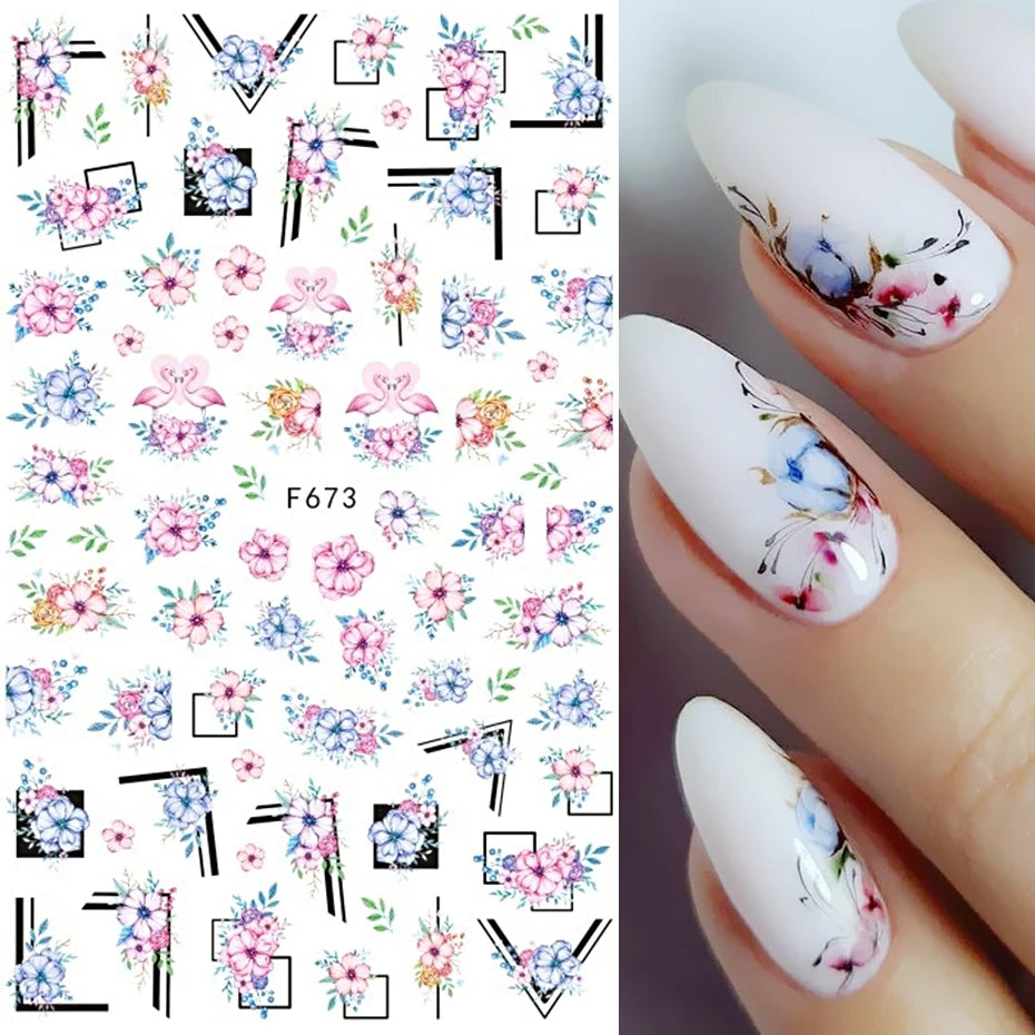 New Spring Fresh Flowers Butterfly 3D Nail Stickers Colorful Laser Butterflies Geometric Pattern Stickers Nail Decoration 1PCS