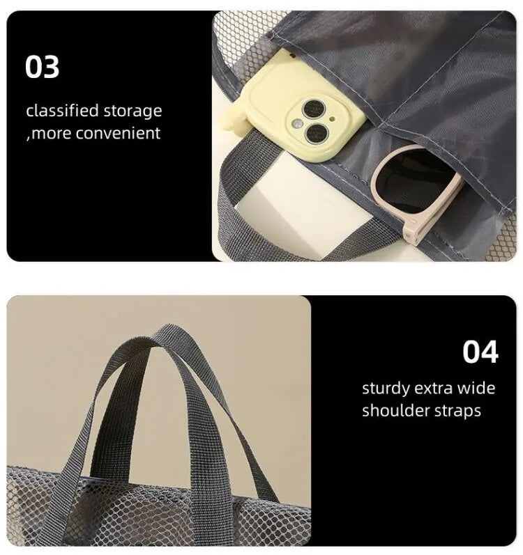 Beach Storage Bag Large Handheld Single Shoulder Swimming Pouch Large Capacity With Inner Network Folding Organizer Package