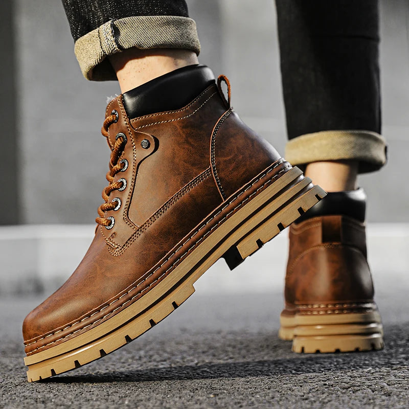 Ghete din piele YEISNDOOCN, căptușeală de pluș pentru iarnă - diverse mărimi, toc plat, tijă până la gleznă