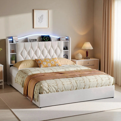Polsterbett Mit Stauraum Und LED-Kopfteil In Samtoptik