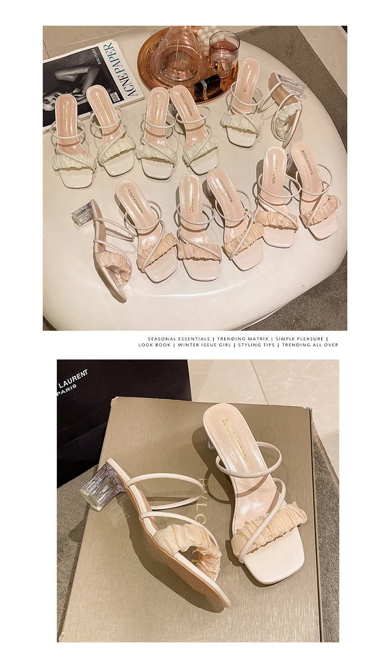 Elegant Women Crystal Shoes Summer Pumps Sandals Jelly Slippers Open Toe High Heels Women Slippers Shoes Heel Clear Sandals