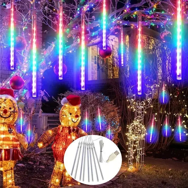 HOUHOM USB Meteor Shower Lichtkette-8 Röhren, USB-Anschluss, 30/50 cm