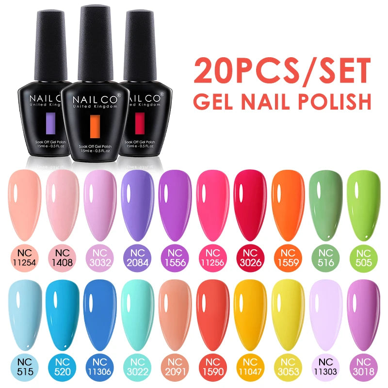 NAILCO 15ml 20pcs/Set UV Gel Nail Polish Semi Permanent Esmalte Vernis LED Gel Varnishes Soak Off Nail Art DIY All For Manicure