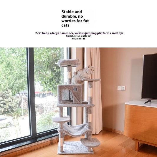 Large Wooden Cat Tree for Big Cats Multi Level Cat Climbing Tower with Scratching Posts and Cozy Condo