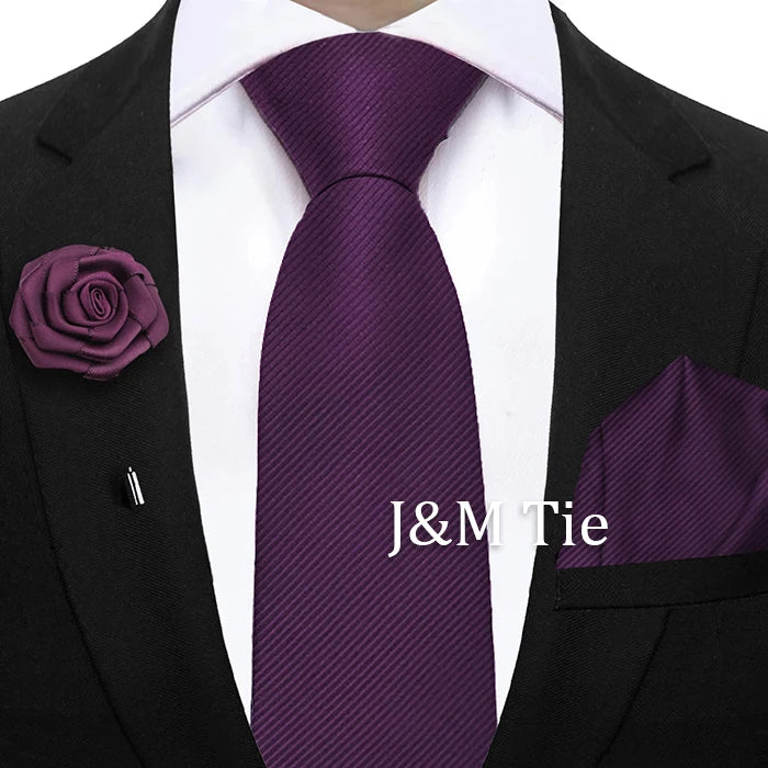 Simplicity Mens Ties Solid NeckTie Pocket Square Floral Brooch Set Men's Wedding Tie Suit Accessories Fit Group Holiday Party