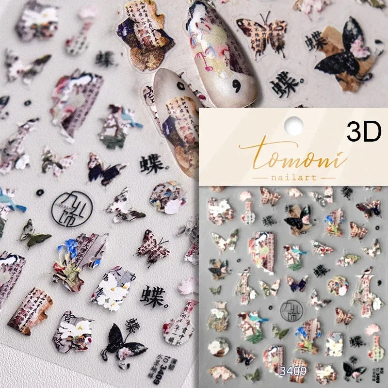 Fantasy Shiny Shell Light Butterfly Rhinestone Bohemia Hot 5D Soft Embossed Relief Nail Art Sticker 3D Decal Decoration Manicure