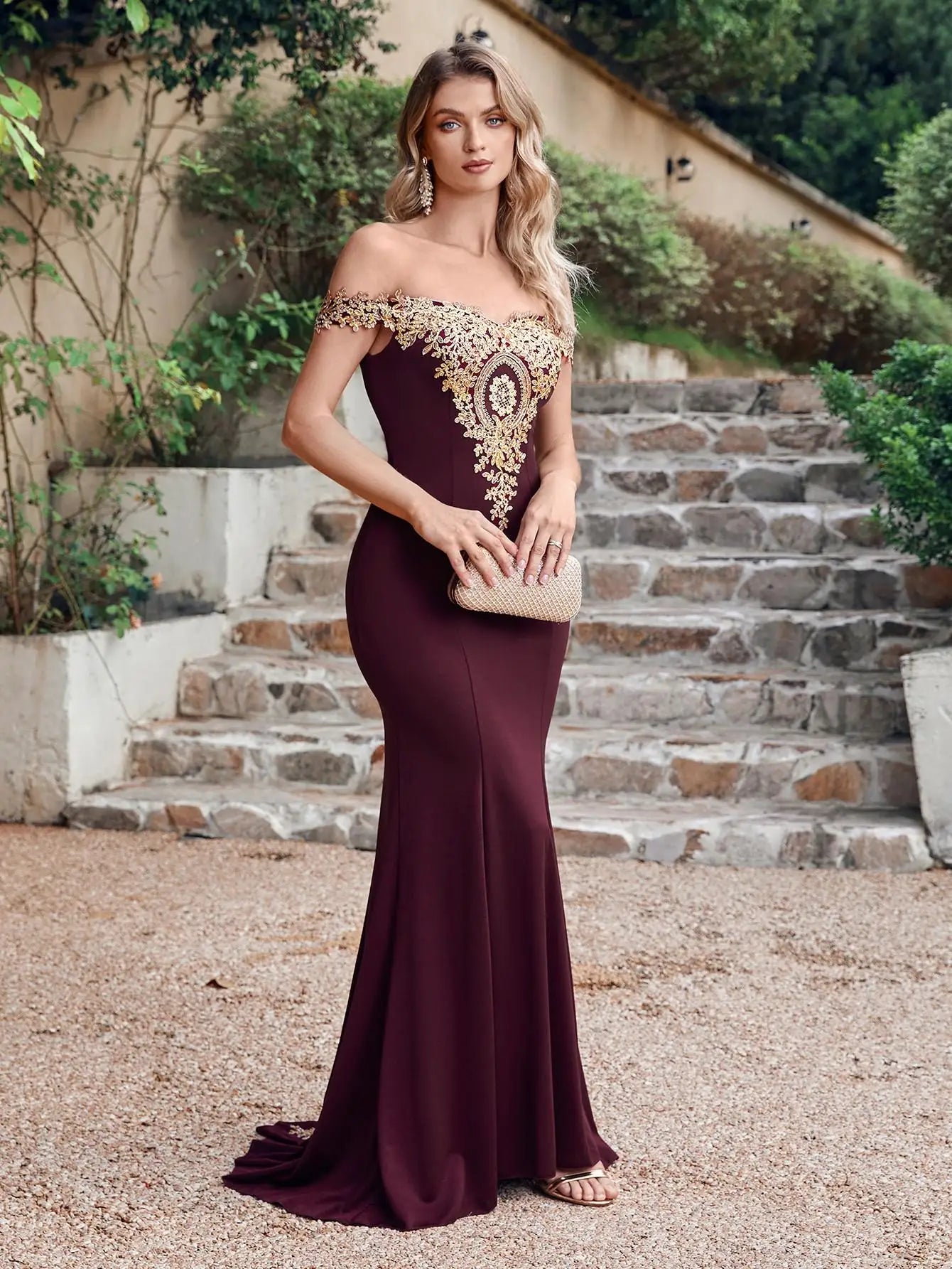 Women Mermaid Bridesmaid Dress For Wedding Party Long Lace Applique Off Shoulder Evening Prom Formal Gowns Floor Length Vestidos