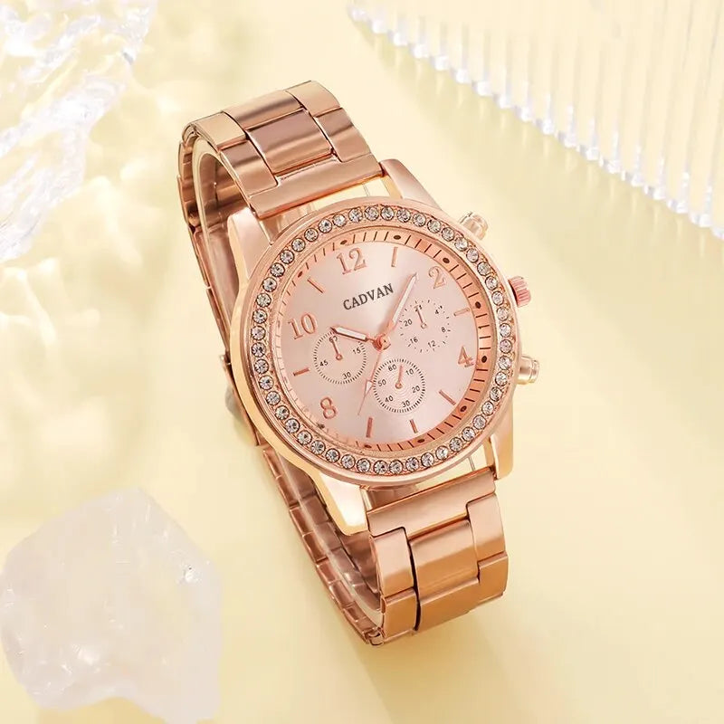 RoséLuxe 6er Set Roségold Schmuckuhr- Strass 38mm Edelstahl