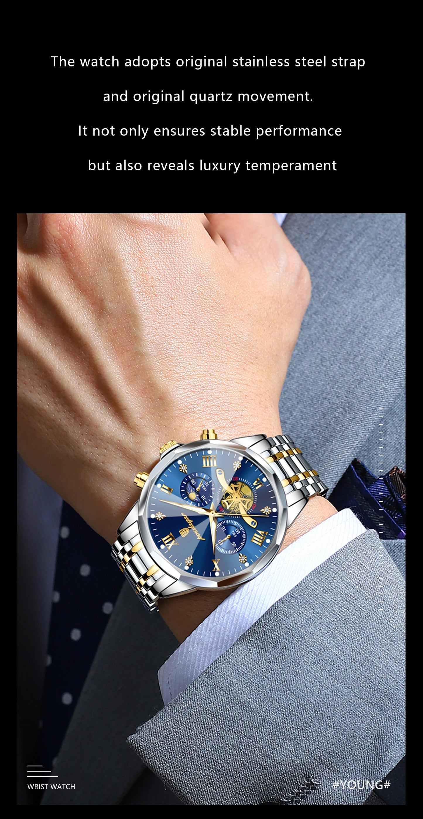 POEDAGAR Luxus Chronograph - Kapazität Batterie QUARTZ 13mm