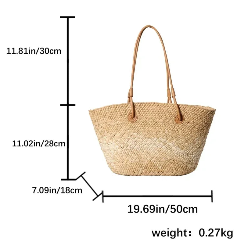 Summer Seaside Beach Bag Hand-woven Large Capacity Straw Tote Bag Gradient Color Design Women 's Travel  Vacation Shoulder Bag